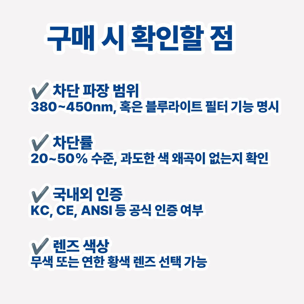 블루라이트 차단 안경 구매 시 확인할 점 인포그래픽