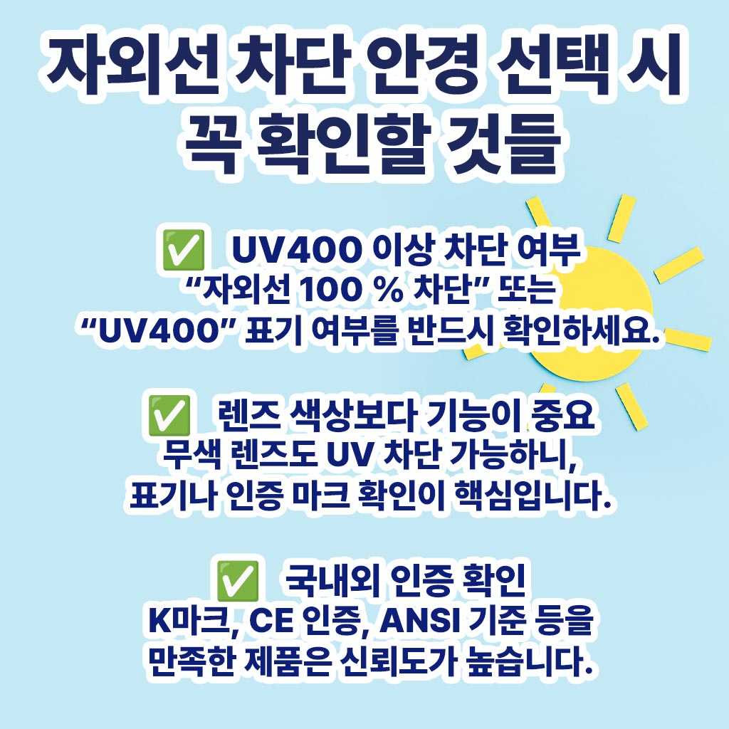 자외선 차단 안경 선택 시 꼭 확인할 것들 인포그래픽