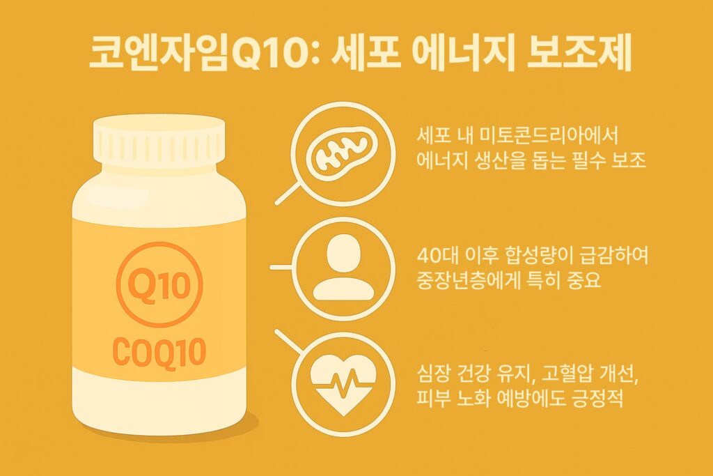 코엔자임Q10: 세포 에너지 보조 설명 인포그래픽